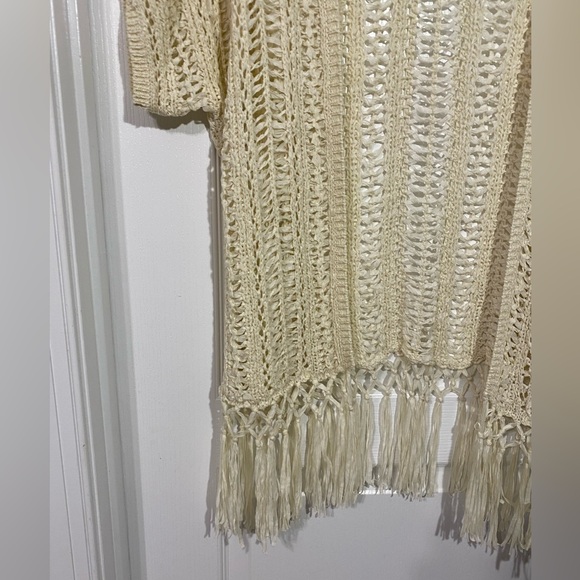 Garage Open Knit Fringe Kimono Cardigan Cream XS / S - Picture 3 of 5